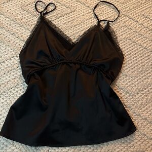Black Satin Camisole with Lace Trim